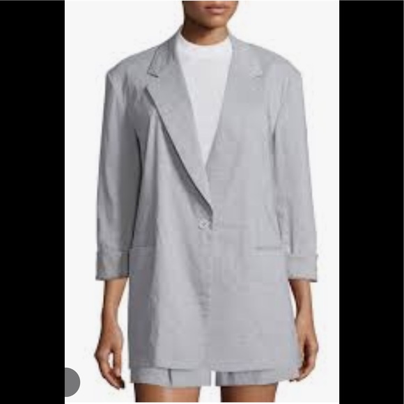 DKNY Long-Sleeve Oversized Linen-Blend Jacket, Cement - Picture 1 of 12